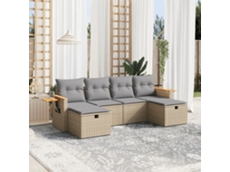 Vidaxl 6 Pcs Conj. Sofás Jardim C/ Almofadões Vime Pe Bege Misturado