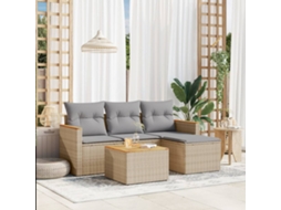 Vidaxl 5 Pcs Conjunto De Sofás P/ Jardim Com Almofadões Vime Pe Bege