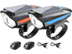 Conjunto De 2 Luzes Solares Para Bicicleta, Farol Com Campainha
