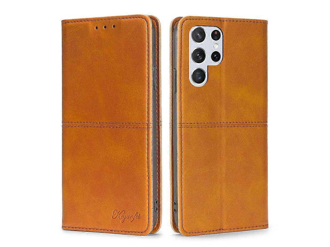 Capa De Couro Com Textura De Vaca E Fecho Magnético Horizontal Para Samsung Galaxy S23 Ultra 5g