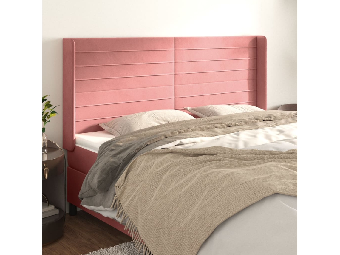 Vidaxl Cabeceira Cama C/ Abas Veludo 183x16x118/128 Cm Rosa