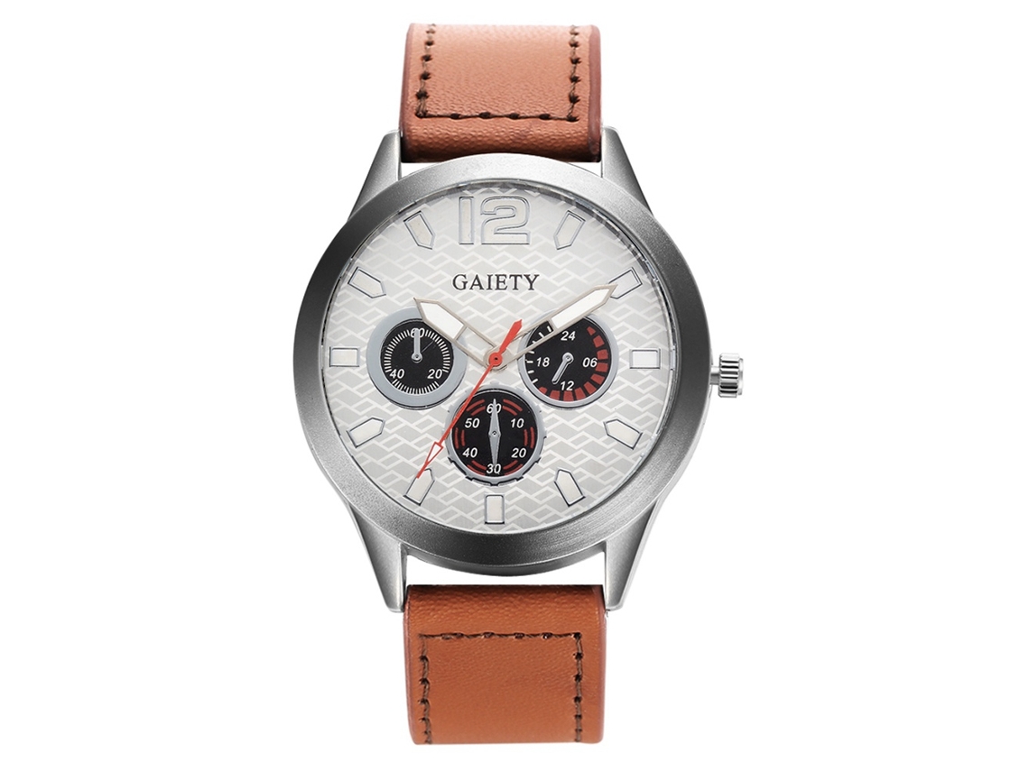 Relógio de pulso masculino casual Gaiety, couro marrom claro, analógico de quartzo redondo