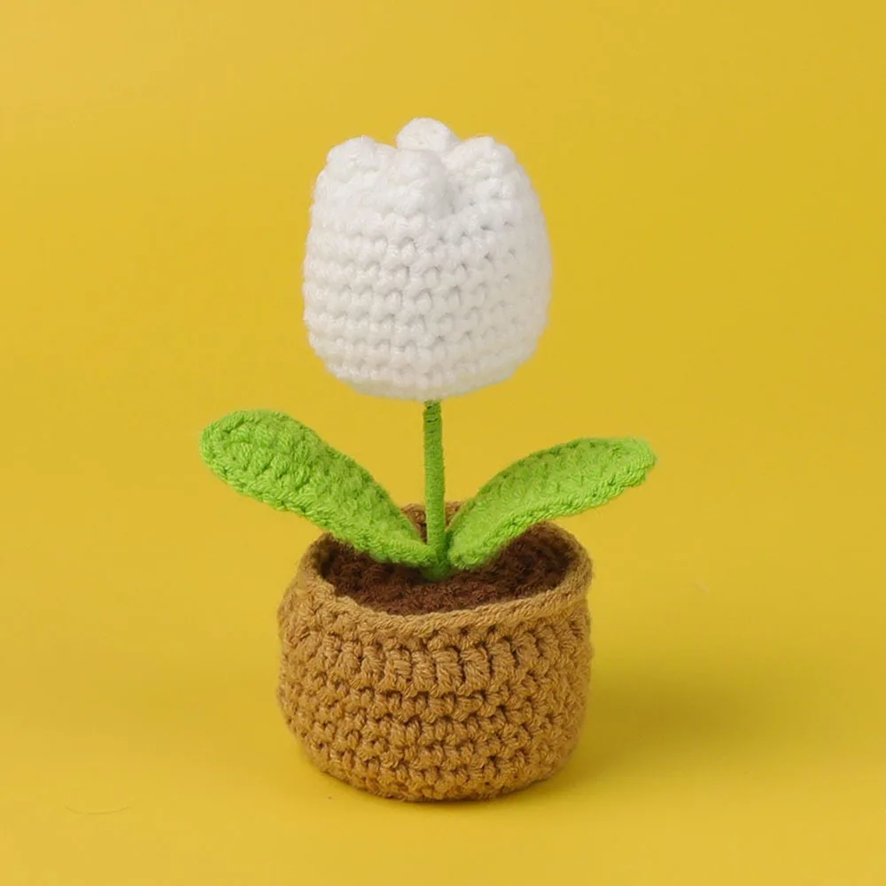(15 Cm) Mini Vaso De Flores De Crochê, Decoração Fofa De Flor Tricotada Feita À Mão.