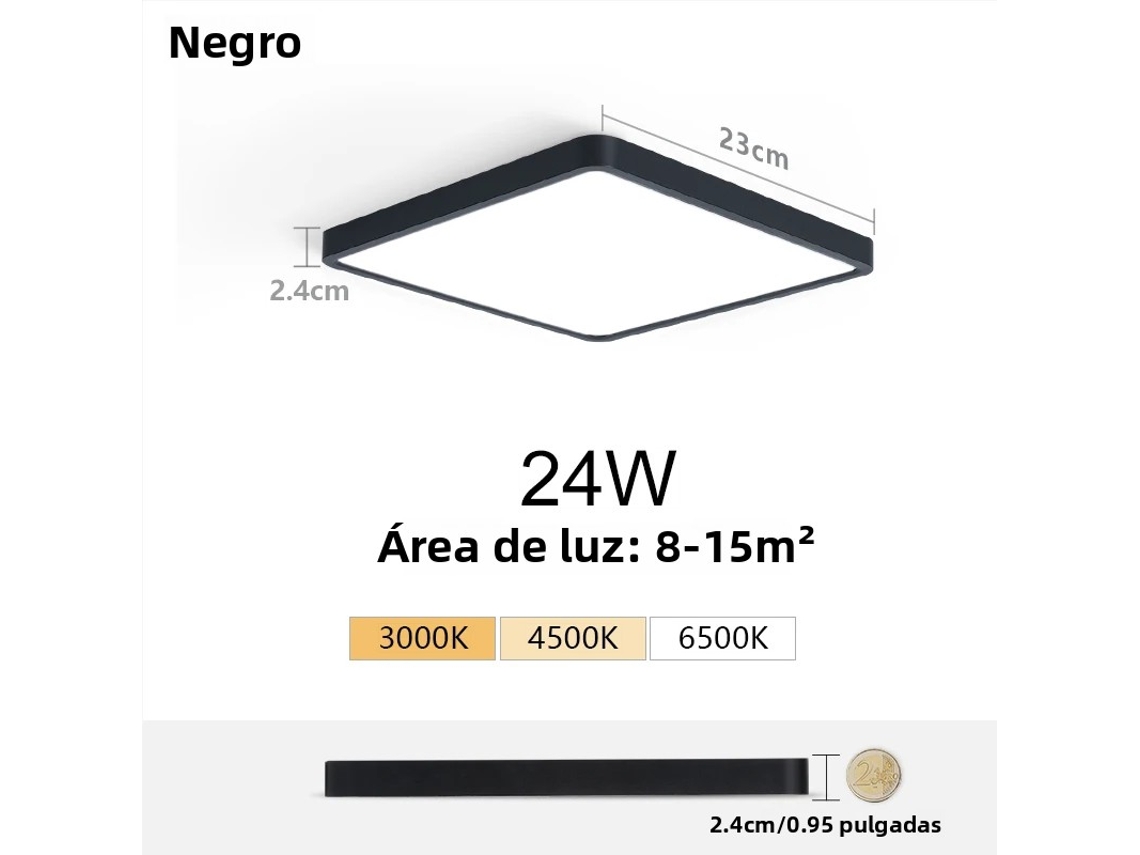 (preto Quente 24w) Luminária De Teto Led Ultrafina De 2,4 Cm Com Design Que Imita Madeira.