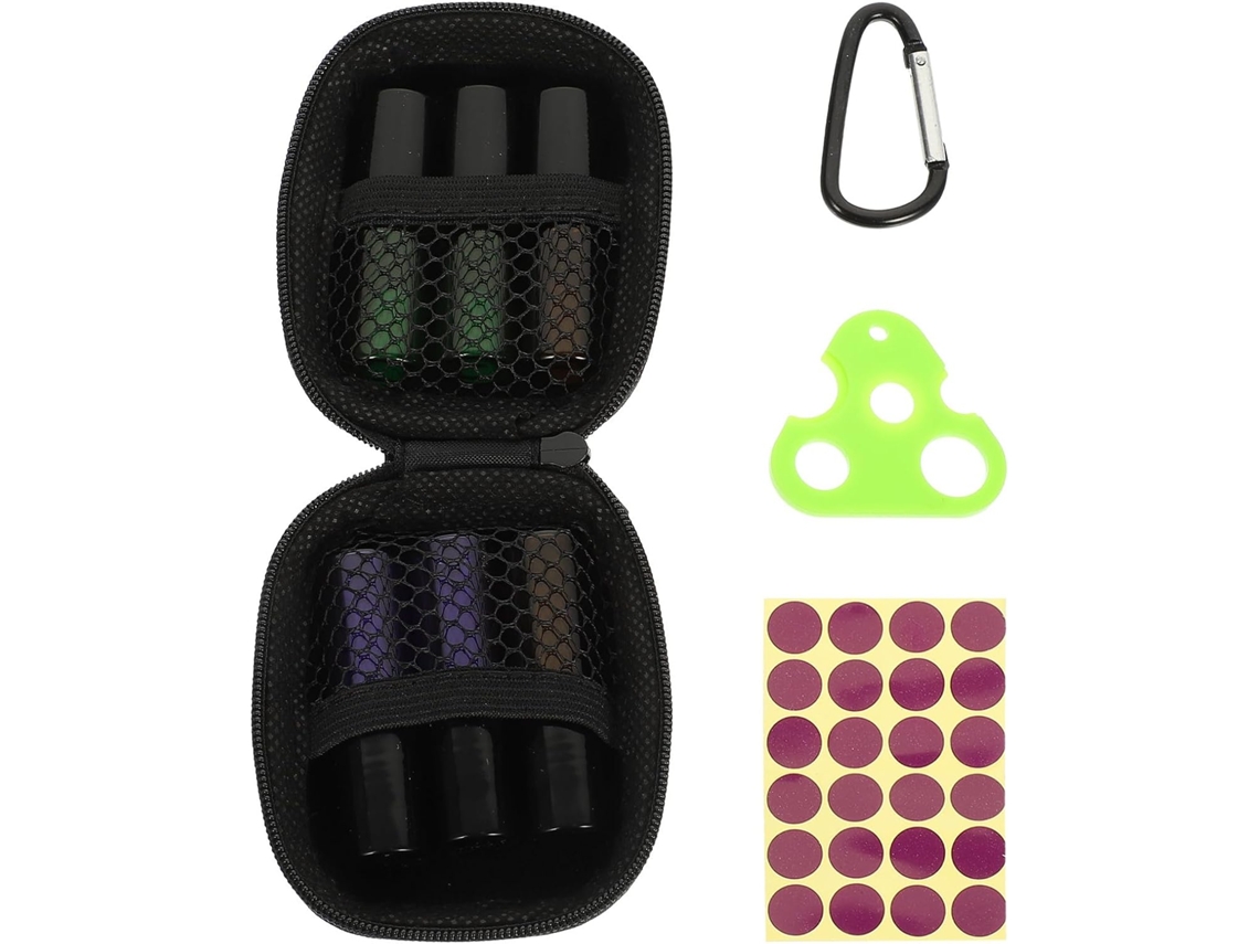 Conjunto De 7 Frascos Roll-on De Vidro Recarregáveis De 5 Ml Em Estojo Preto Com Trava.
