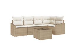 Conjunto 6 Conjunto De Sofá De Jardim Vidaxl Bege Vime Pe (233,5 X 123,5 X 85 Cm)