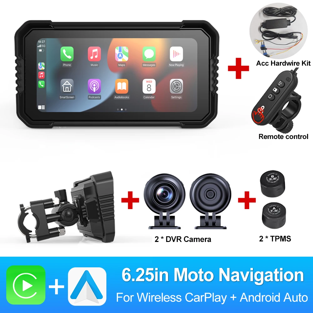 (6,25 Polegadas) Carplay Sem Fio, Dvr Para Motocicleta De 6,25 Polegadas Com Gps De Navegação