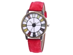 Relógio de pulso unissex casual Zhoulianfa com pulseira de jeans (rosa e vermelho)