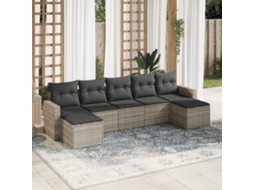 Vidaxl 7 Pcs Conj. Sofás Jardim Com Almofadões Vime Pe Cinzento-claro
