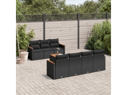 Vidaxl 8 Pcs Conjunto Sofás De Jardim Com Almofadões Vime Pe Preto