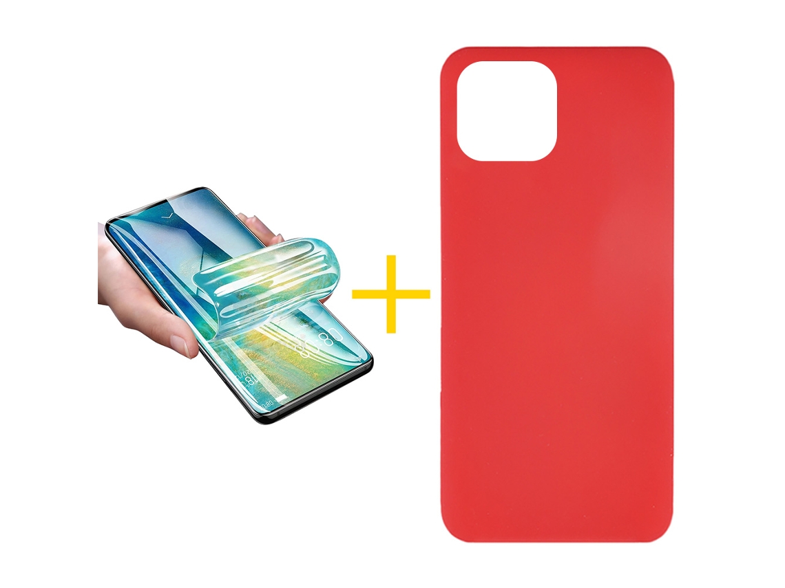 Pack 1 x Película de Hidrogel + Capa GANDY Apple iPhone 16 Plus Silicone Líquido Vermelho