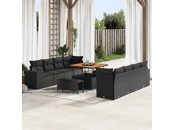 Vidaxl Conjunto De Sofá De Jardim Com Almofada 11 Pcs Preto Vime Pe