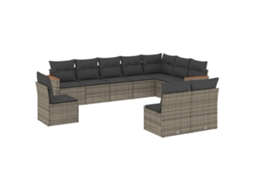 Conjunto de 10 Sofás de Jardim com Almofadões Vime Pe Cinzento MAISON EXCLUSIVE