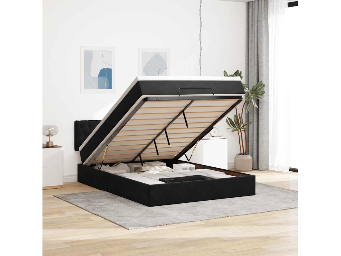 Vidaxl Estrutura De Cama Otomana Com Colchão 140x200 Cm Veludo Preto