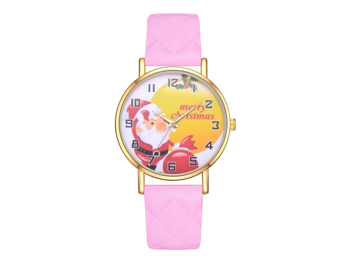 Relógio casual de quartzo com pulseira de PU, design de Papai Noel, unissex (rosa)