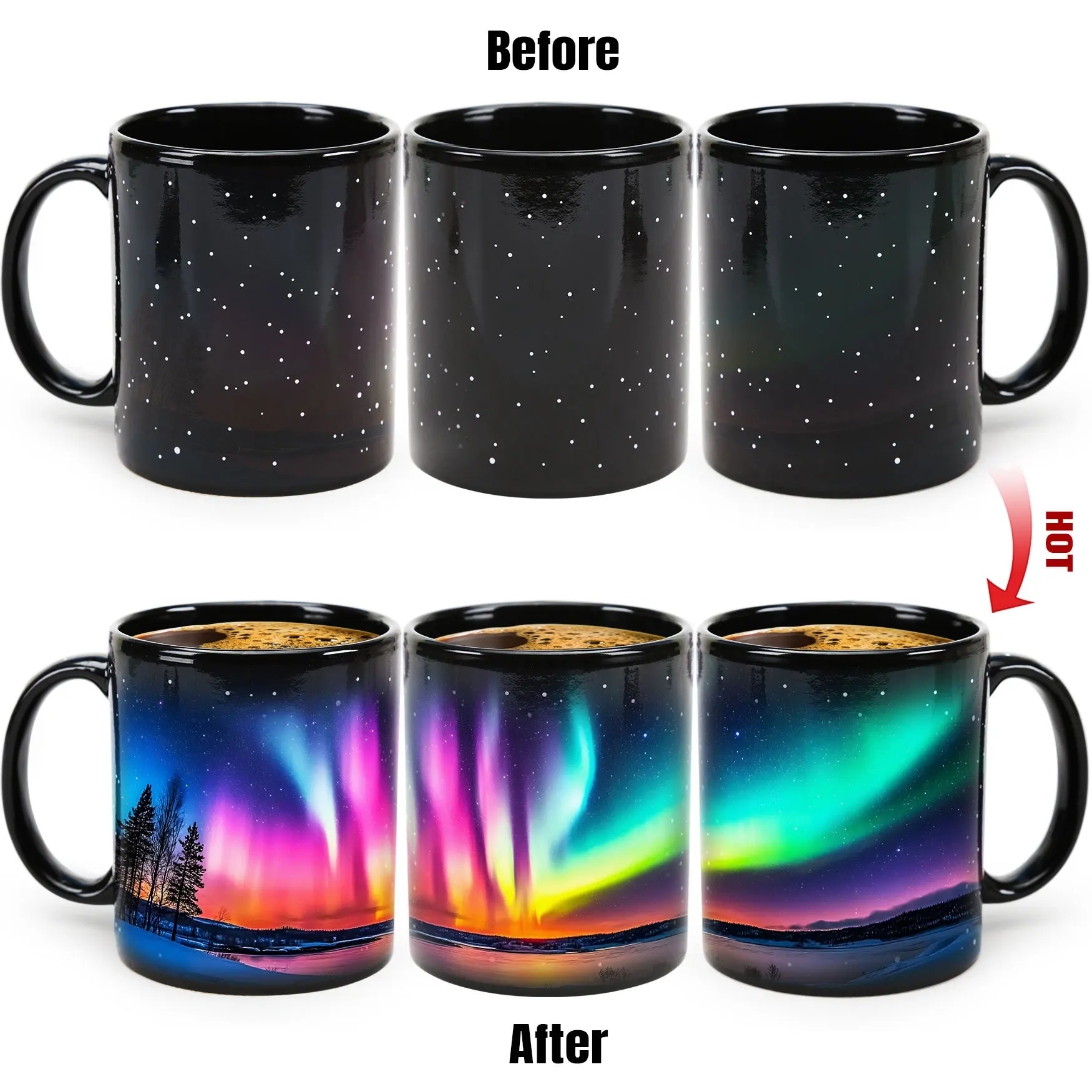 Caneca de Cerâmica com Mudança de Cor Sensível À Temperatura, Série Aurora Boreal , para Uso Doméstico. MDUG (estilo C, 330 Ml)
