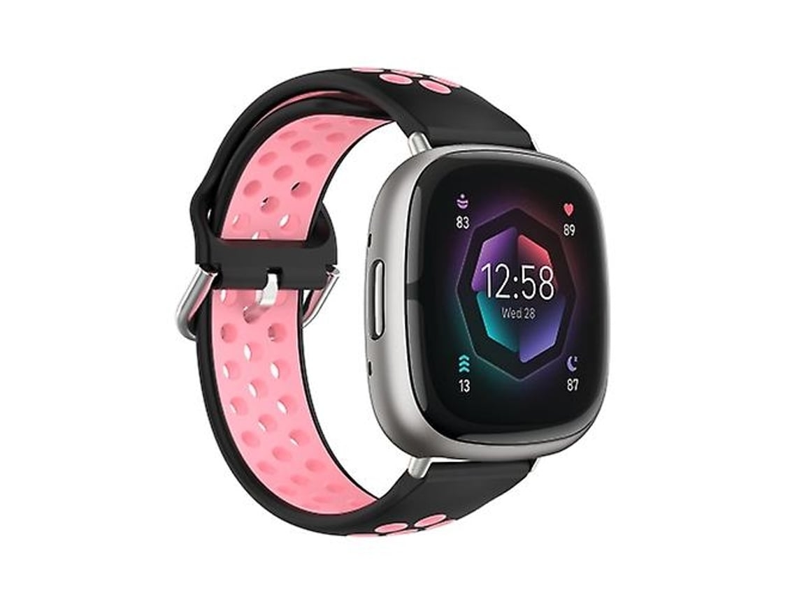 Pulseira Fitbit Sense 2, Preta E Rosa, Silicone Respirável Perfurado, Dois Tons, Chenille, Acabamento Moderno