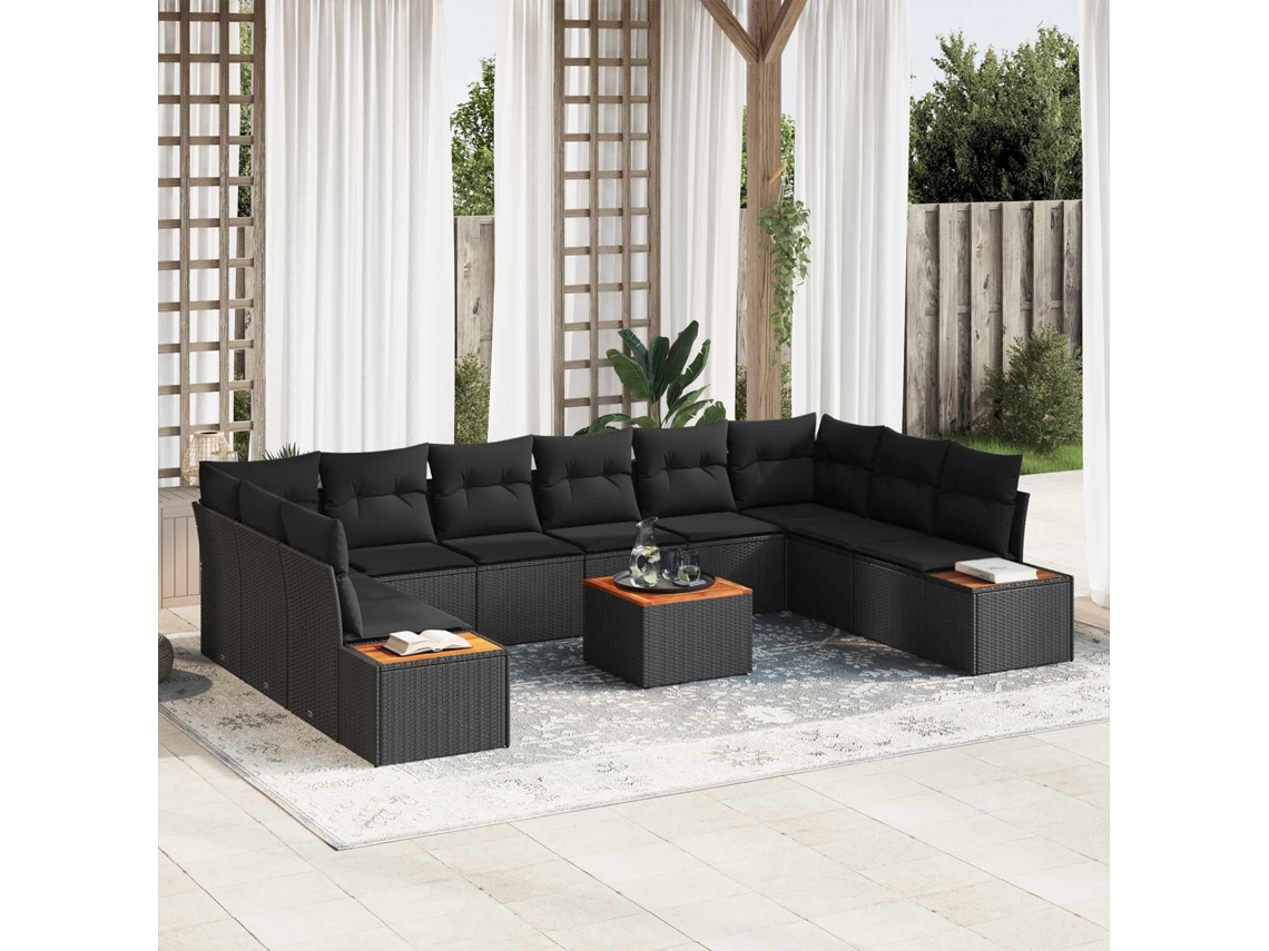 Vidaxl Conjunto De Sofá De Jardim 10 Unid. 10-número De Lugares Preto