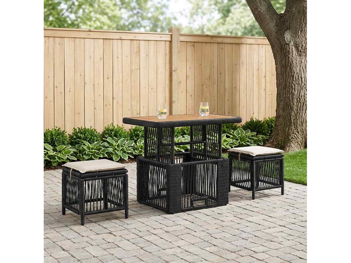 Vidaxl Conjunto De Jantar Para Jardim 3 Unid. Preto E Creme Vime Pe