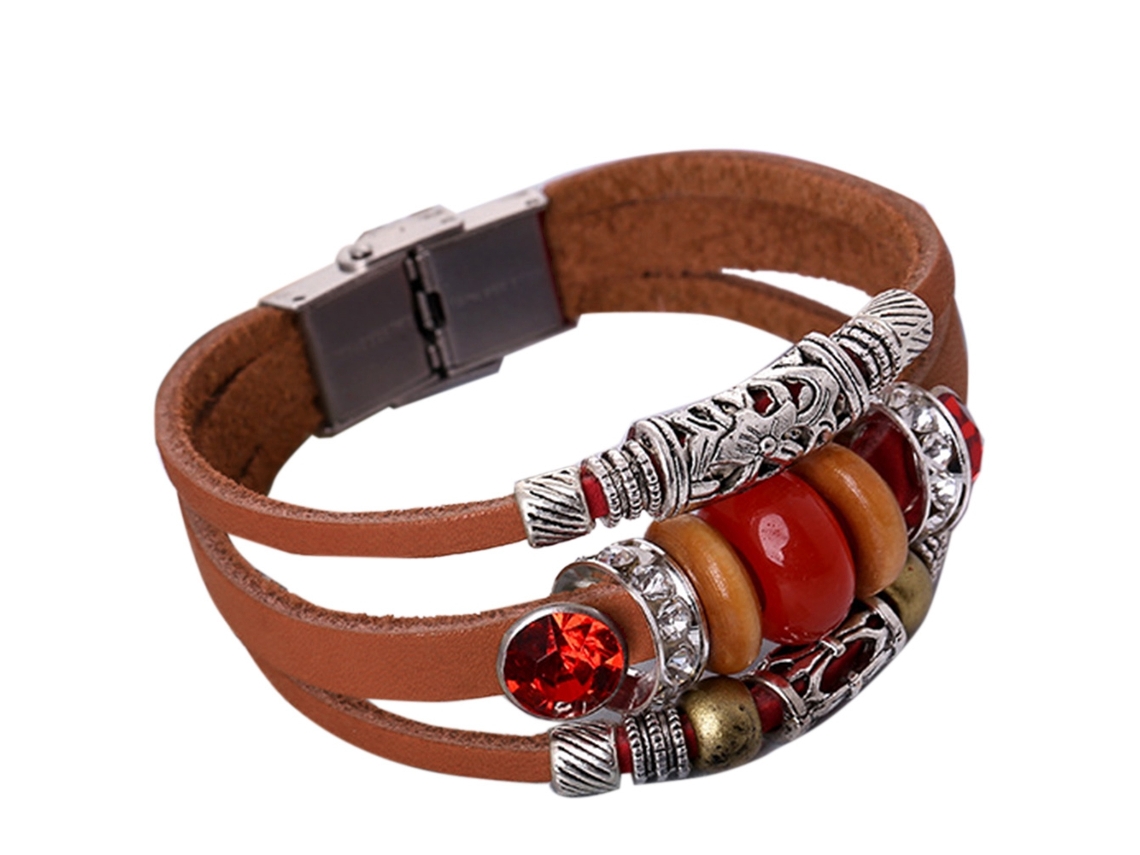 Pulseira Estilo Punk Vintage Em Material Falso Couro