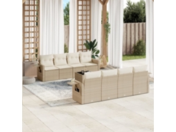 Vidaxl 9 Pcs Conjunto de Sofás P/ Jardim com Almofadões Vime Pe Bege