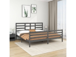 Estrutura De Cama 200x200 Cm Madeira Maciça Cinzento