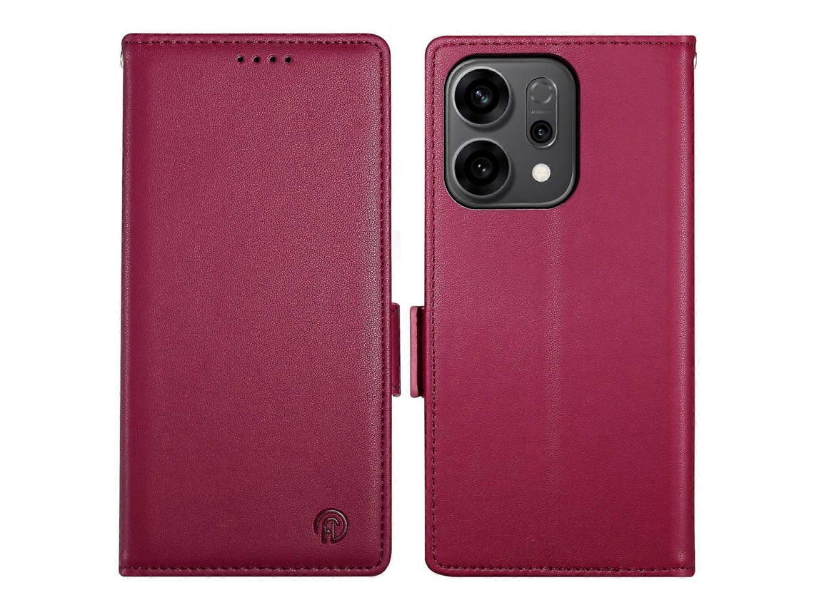 Capa Tipo Carteira De Couro Sintético Para Oppo Reno14 F 5g, Vinho Tinto