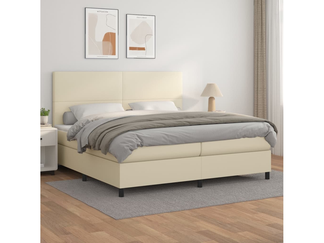 Vidaxl Cama Com Molas/colchão 200x200 Cm Couro Artificial Cor Creme