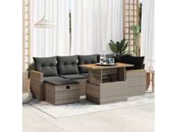 Vidaxl 8 Pcs Conjunto Sofás De Jardim C/ Almofadões Vime Pe Cinzento