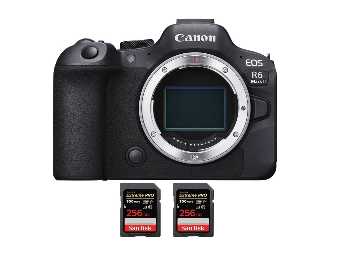 Eos R6 Mark Ii + 2 Sandisk 256gb Uhs ii 300mb/s Máquina Fotográfica Híbrida Full frame + Ebook “20 Dicas para Fotos Que Impressionam” CANON