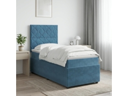 Vidaxl Cama Box Spring Com Colchão Azul 90 X 190 Cm Veludo