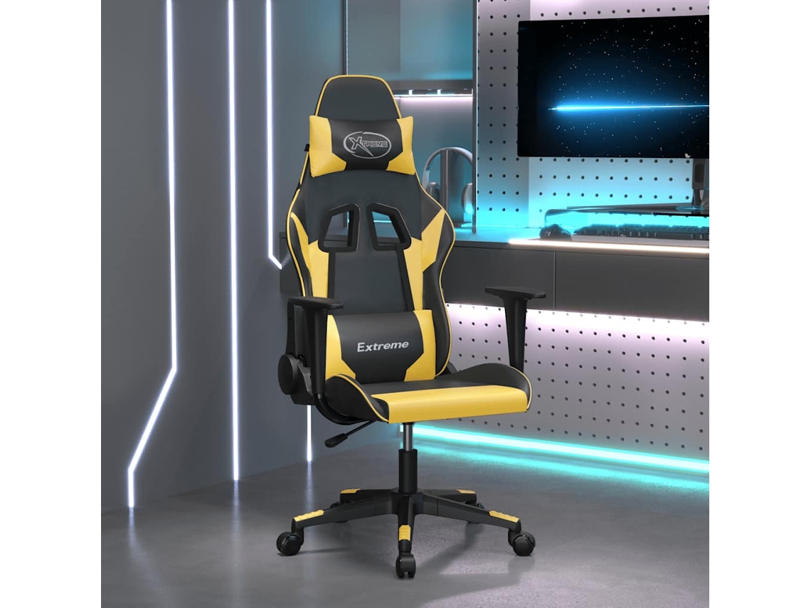 Vidaxl Cadeira Gaming Couro Artificial Preto E Dourado
