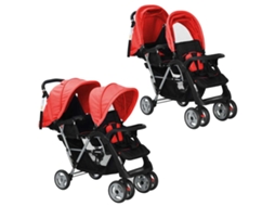 Vidaxl Carrinho De Bebé Paralelo Em Aço, Vermelho E Preto