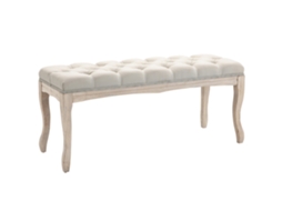 Banco de Cama Vintage com Assento Estofado de Tecido e Pernas de Madeira. 110x40x48cm. Bege Ge