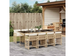 Vidaxl 9 Pcs Conjunto De Jantar P/ Jardim Com Almofadões Vime Pe Bege