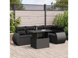 Vidaxl 6 Pcs Conjunto Sofás De Jardim C/ Almofadões Vime Pe Preto