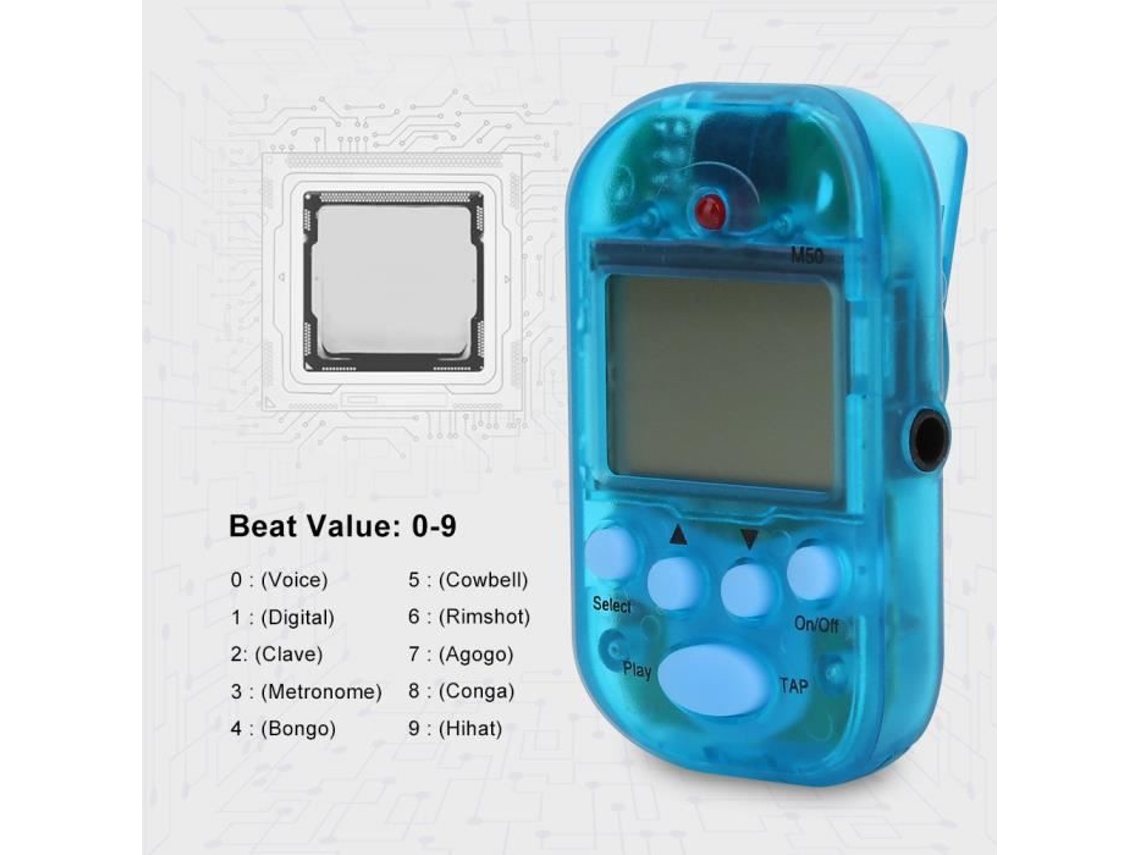 Mini Metrônomo Mini Digital Beat Tap M50 Tempo Metrônomo Clip Instrumentos Musicais Azul