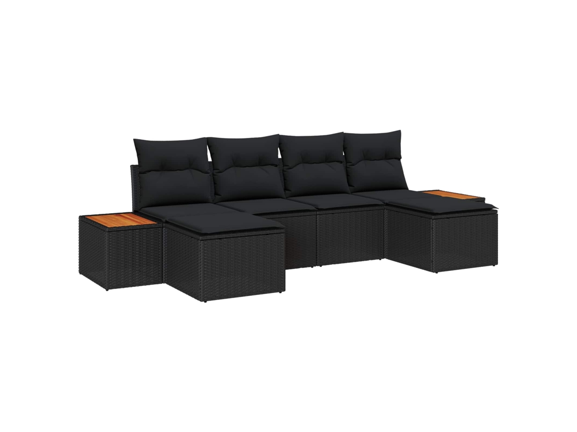 Vidaxl Conjunto De Sofá De Jardim 6 Unid. Preto Vime Pe