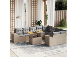 Vidaxl 10 Pcs Conjunto De Sofás P/ Jardim Com Almofadões Vime Pe Bege