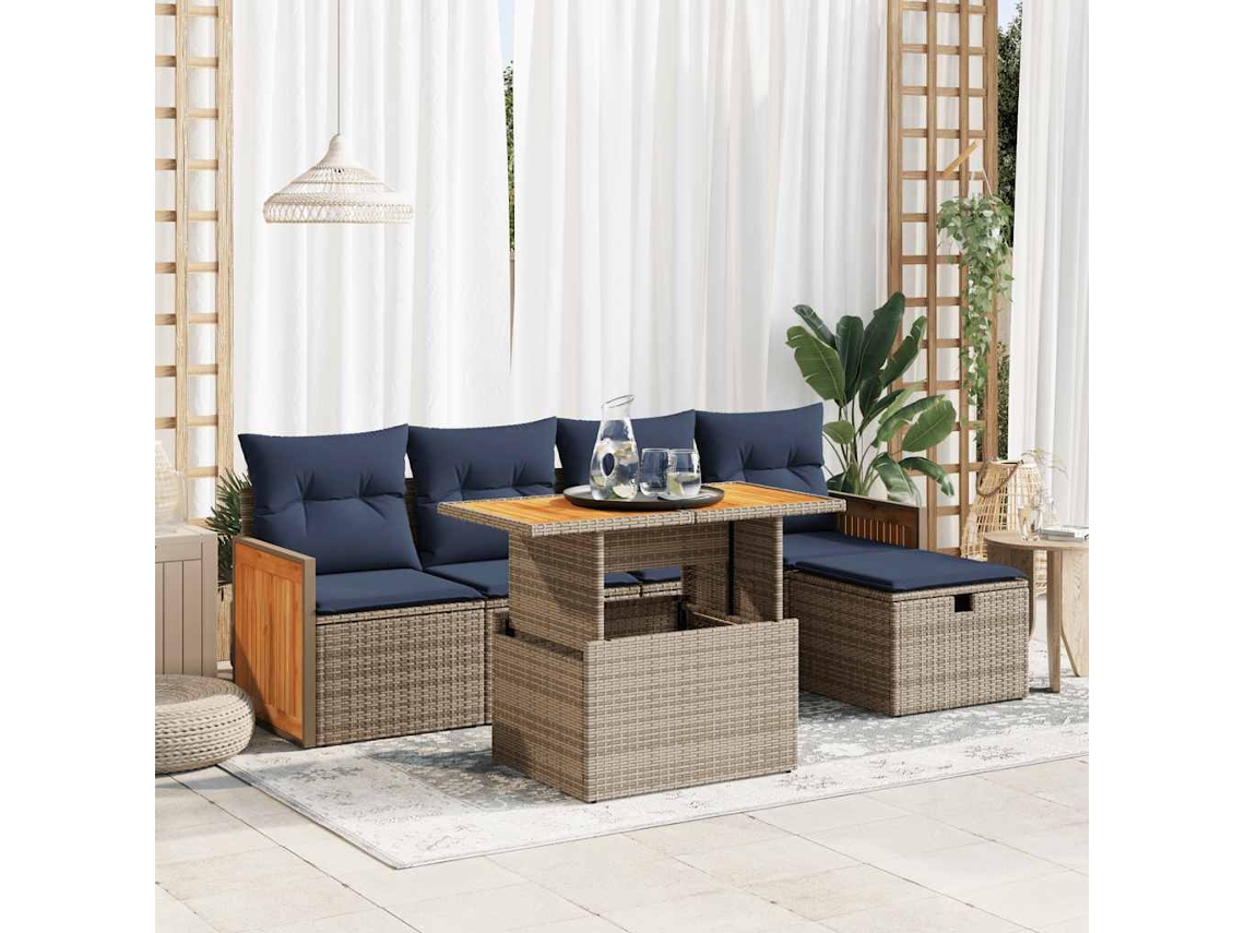 Vidaxl 6 Pcs Conjunto Sofás Jardim Com Almofadões Pe/acácia Cinzento