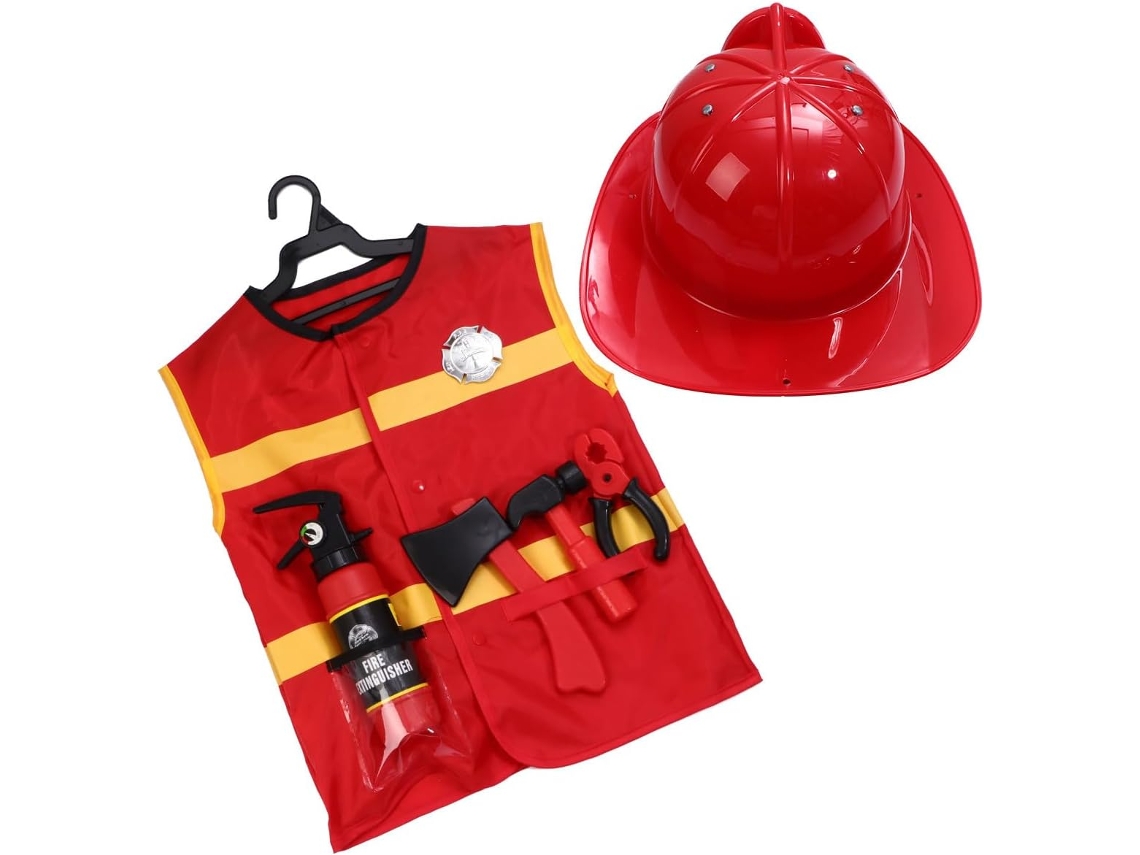 Conjunto De Fantasia De Bombeiro De 7 Peças Para Meninos E Meninas, Tamanho Único (colete E Chapéu)