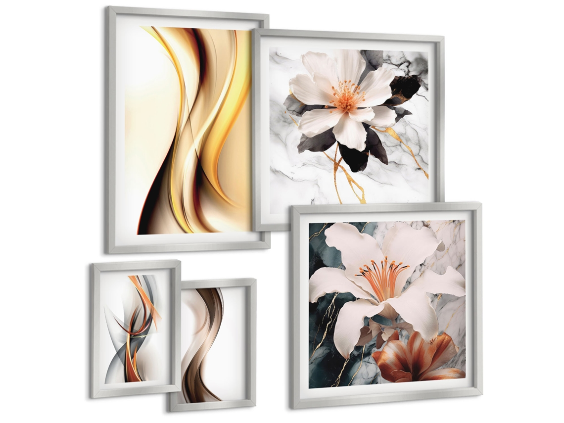 Conjunto De Pinturas Flores Abstratas Estilosas Espelharte (5 Peças)
