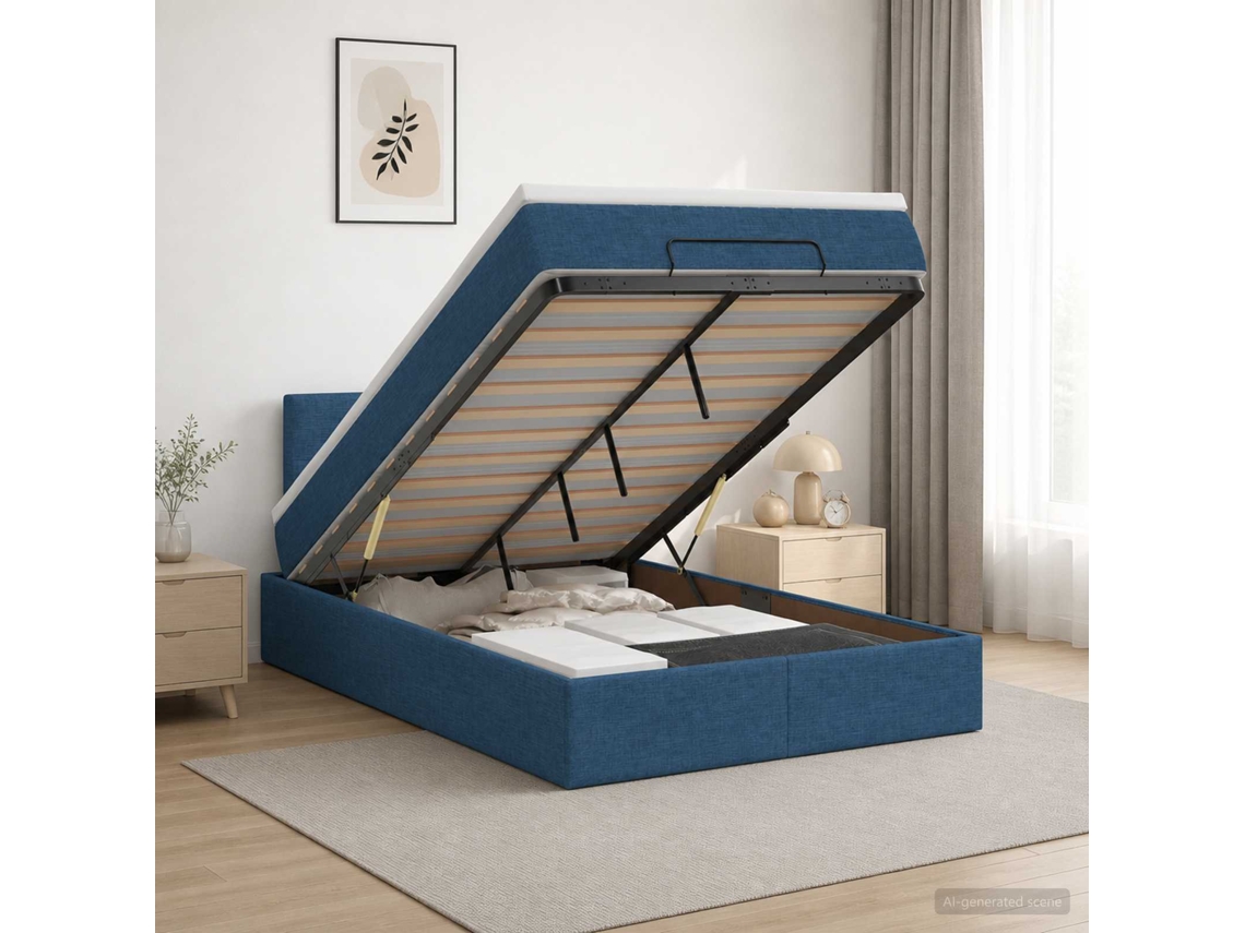 Vidaxl Cama Ottoman Com Colchão Com Cabeceira Azul 120 X 190 Cm Tecido