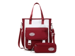 Mochila Escolar Feminina Para Alunas Do Ensino Fundamental, Versátil, Para Volta Às Aulas, Bolsa De Ombro, Estojo, Bolsa De Mão, Vermelha.