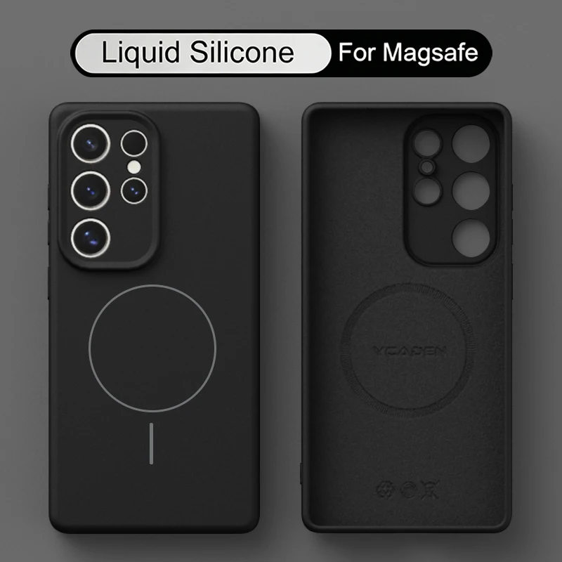 (preto) Capa Magnética De Silicone Líquido Samsung Para Galaxy S23 Ultra, Capa Traseira De Tpu Macio