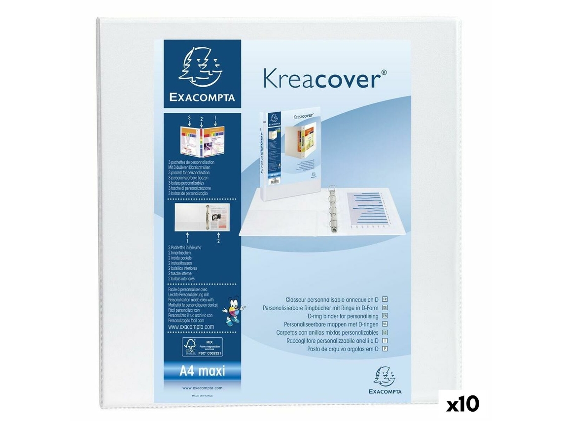Pasta com Argolas EXACOMPTA Kreacover Branco A4+ 10 Unidades