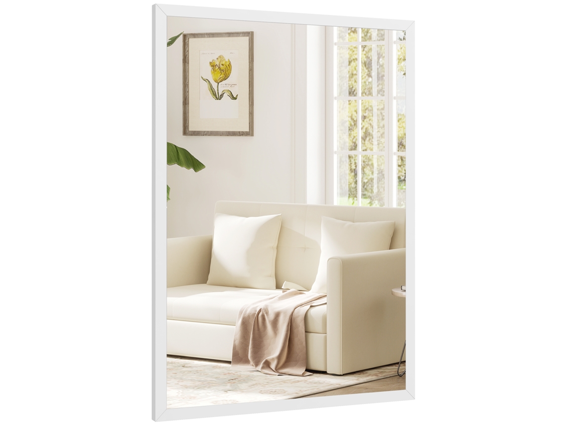 Espelho De Parede Retangular Com Ganchos, Espelho De Parede Em Vidro E Mdf, 40x60 Cm, Branco