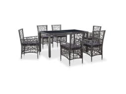 Vidaxl 7 Pcs Conjunto De Jantar Para Exterior Vime Pe Cinzento