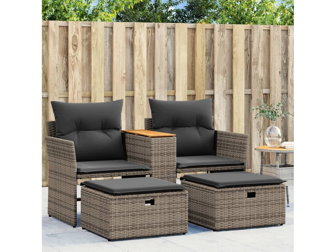 Sofá De Jardim De 2 Lugares Com Bancos Vime Pe Cinzento Dkd Home Decor