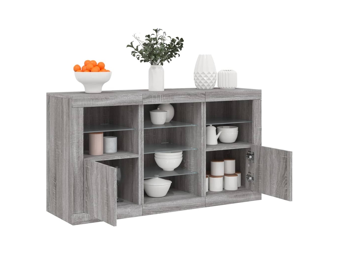 Vidaxl Aparador Com Luzes Led 123x37x67 Cm Cinzento Sonoma